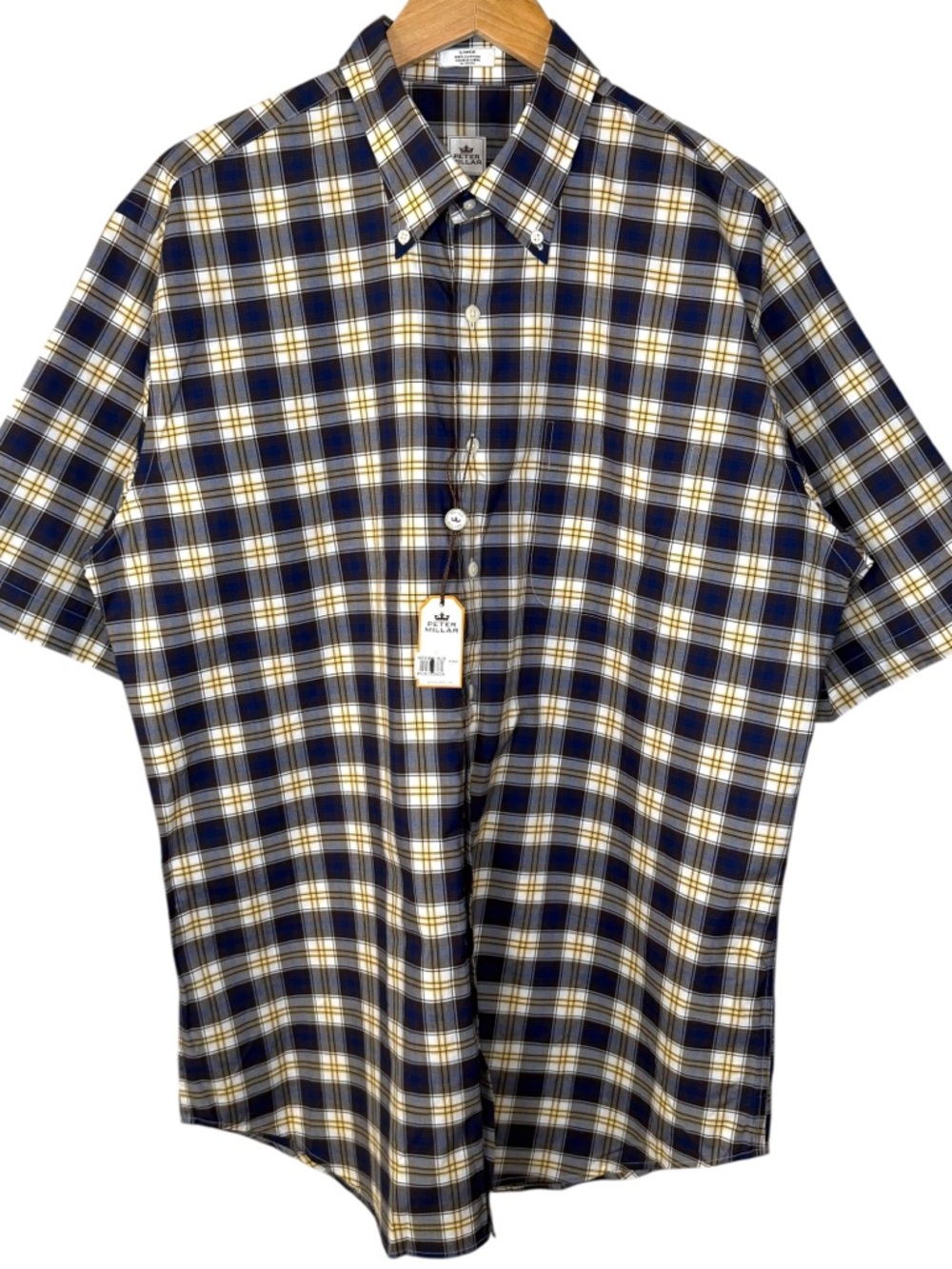 Peter Millar Plaid Short Sleeve Button Down Shirt NWT Size Large Golf Preppy